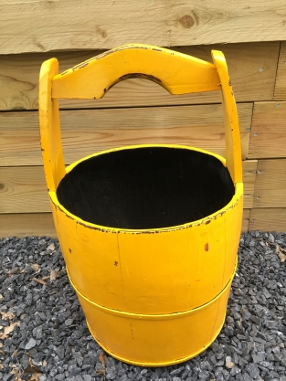 Vintage Wooden Bucket - Yellow - Height 60 cm